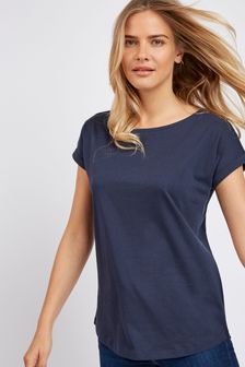 Marineblau - Rundhals-T-Shirt mit Flügelärmeln aus 100 % Baumwolle (156696) | 10 €