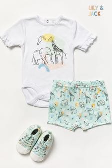 Lily & Jack Blue Bodysuit/Shorts and Shoes Outfit Set (157021) | $41