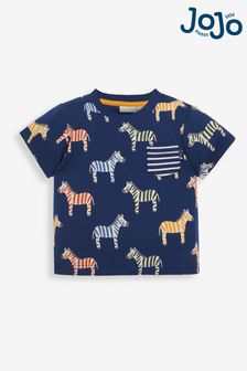 JoJo Maman Bébé Kids' Navy Multicolour Zebra Print T-Shirt