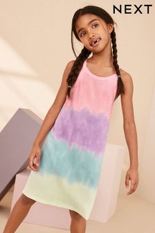 Разноцветный принт тай-дай - Трикотажное платье в рубчик со спинкой-борцовкой (3-16 лет) (157245) | €13 - €20