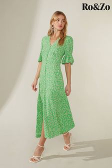Ro&Zo Ditsy Green Floral Button Front Dress (157684) | €58