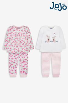 JoJo Maman Bébé Pink Girls' 2-Pack Strawberry Jersey Pyjamas (157931) | kr540