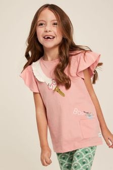 Rosa - Joules Astra Kurzarm-T-Shirt mit Flatterärmeln und Grafik (158590) | 30 € - 33 €