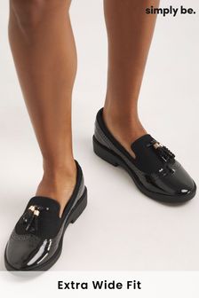 Simply Be Black Extra Wide Fit Tassel Trim Slipper Cut Loafers (158645) | 144 QAR