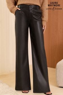 Love & Roses Black Faux Leather Wide Leg Trousers (158741) | $86