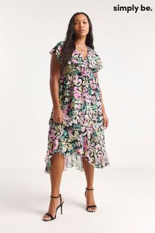 Simply Be Black Floral Ruffle Front Wrap Midi Dress (159140) | €30