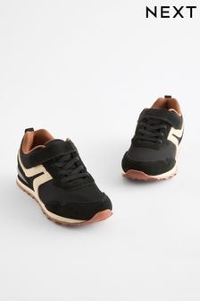 Black Standard Fit (F) One Strap Elastic Lace Trainers (159475) | $41 - $53