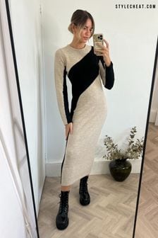 Rochie midaxi tricotată cu blocuri de culoare Style Cheat (159652) | 310 LEI