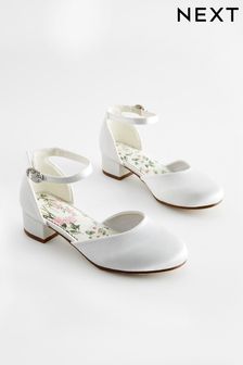 Weiß Satin Schmutzabweisend Brautjungfer - Knöchelriemen Schuhe mit niedrigem Absatz für besondere Anlässe​​​​​​​ (160119) | 37 € - 48 €