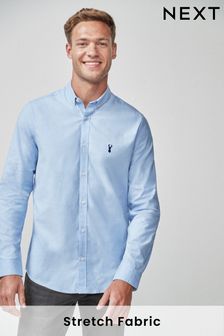 Голубой - Зауженный крой - Оксфордская рубашка с длинными рукавами из ткани стрейч (160190) | €28