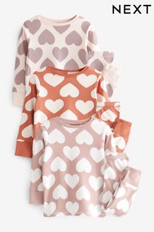 Brown/Cream Heart Pyjamas 3 Pack (9mths-12yrs) (160584) | €25 - €34