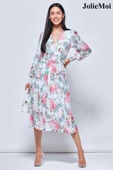 Jolie Moi srednje dolga mrežasta obleka z dolgimi rokavi in cvetličnim potiskom (160835) | €50