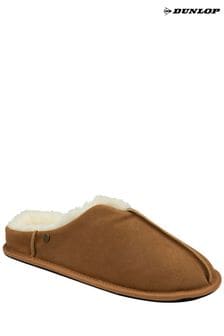 Dunlop Brown Mens Real Suede Faux Fur Lined Closed Toe Mule Slippers (160938) | $55
