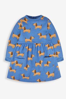JoJo Maman Bébé Denim Girls' Sausage Dog With Pet In Pocket Sweat Dress (161164) | 111 QAR