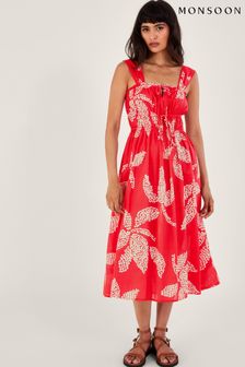 Monsoon Red Palm Spot Print Midi Sundress in Sustainable Cotton (161204) | kr844