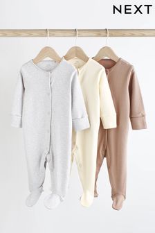 Neutral Cotton Baby Sleepsuits 3 Pack (0-2yrs) (161767) | ₪ 50 - ₪ 58