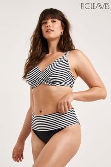 Figleaves Stripe Tailor Underwired Non Pad Wrap Plunge Black Bikini Top (162082) | kr590