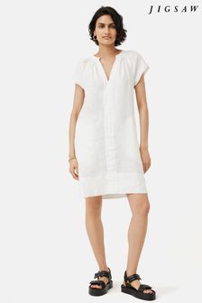 Jigsaw White Linen Smocked T-Shirt Dress (162116) | ₪ 654