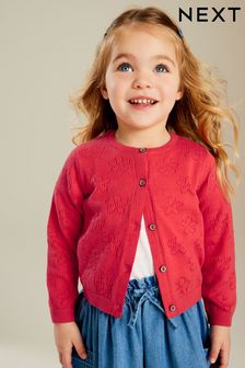 Rot - Pointelle Strickjacke mit Blumen​​​​​​​ (3 Monate bis 10 Jahre) (162245) | 16 € - 20 €