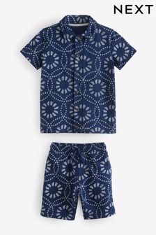 Marineblau mit Batikmuster - Jersey-Set mit Hemd und Shorts (3-16yrs) (162316) | 27 € - 38 €