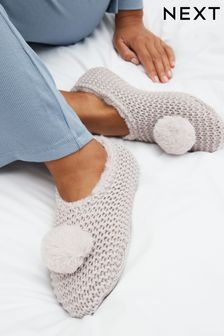 Grey Knitted Footsie Slippers (162748) | $24