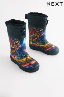 Black Multi Dinosaur Print Cuff Wellies (162801) | KRW38,400 - KRW47,000