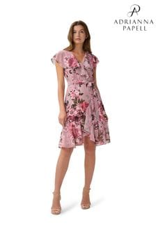 Adrianna Papell Pink Floral Printed Wrap Dress (163302) | HK$869