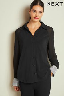 Черный - Рубашка на пуговицах с отделкой манжетом (164045) | €44