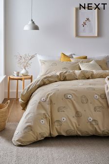 Natural Hedgehog with Tufted Daisies Duvet Cover and Pillowcase Set