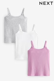 Grey/Pink/White Rib Cami Vest 3 Pack (2-16yrs) (164936) | 45 QAR - 64 QAR