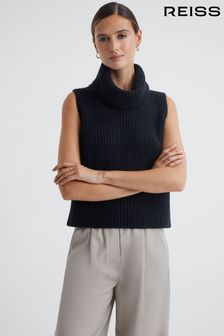 Reiss Navy Kasha Wool-Cashmere Sleeveless Removable Roll Neck Vest (165104) | LEI 1,139