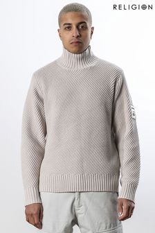 Religion Natural Relaxed Fit Roll Neck Knit Jumper With Ribbed Trims (165240) | kr1,038
