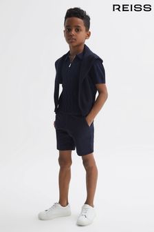 Reiss Navy Ubud Senior Half-Zip Textured Polo T-Shirt (165257) | kr765