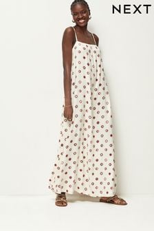 Ecru Tie Back Maxi Dress With Linen (165659) | $45