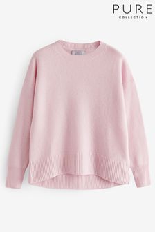 Pure Collection Pink Lofty Cashmere Curved Hem Sweater (165674) | $352