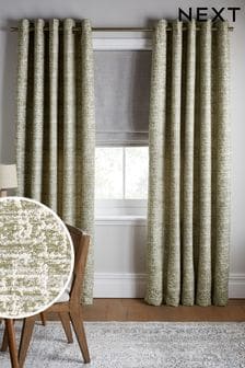 Green Distressed Texture Eyelet Lined Curtains (165715) | ₪ 318 - ₪ 671