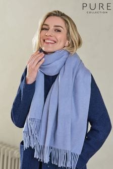 Pure Collection Womens Blue Wool Cashmere Fringed Scarf (165731) | $188