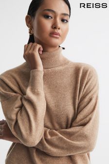 Reiss Camel Mabel Fitted Cashmere Roll Neck Top (165939) | AED1,426