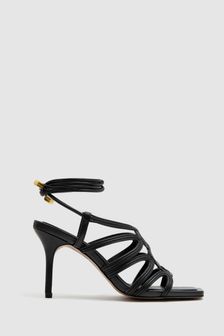 Reiss Black Keira Strappy Open Toe Heeled Sandals (165960) | MYR 1,455