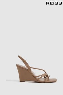 Reiss Nude Anya Leather Strappy Wedge Heels (165967) | €244