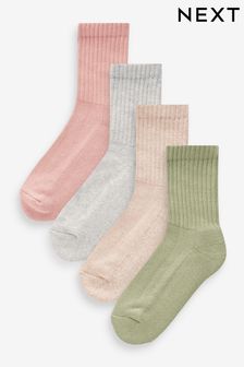 Grey/Pink/Khaki Green 4 Pack Cotton Rich Cushioned Footbed Ribbed Ankle Socks (165986) | €11 - €14
