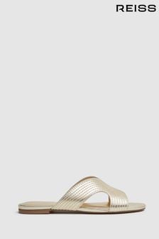 Reiss Gold Rose Leather Slip-On Sandals (166035) | $326