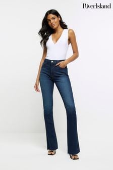 River Island Blue High Rise Slim Straight Jeans (166177) | AED127