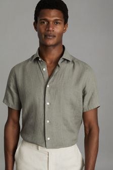 Reiss Pistachio Holiday Slim Fit Linen Button-Through Shirt (166287) | kr1,604