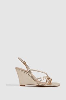 Reiss Gold Anya Leather Strappy Wedge Heels (166291) | ￥35,280