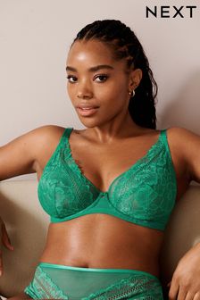 Green Non Pad Full Cup DD+ Floral Lace Bra (166307) | KRW38,800