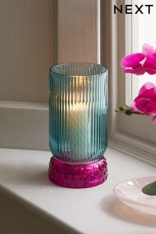 Windlicht-Kerzenhalter aus geripptem Glas mit Farbblockdesign (166457) | 24 €