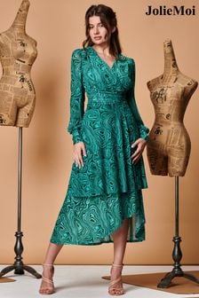 Jolie Moi Green Abstract Mesh Midi Dress (166675) | OMR41