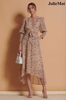 Jolie Moi Brown Chiffon Print Maxi Dress (166693) | €99