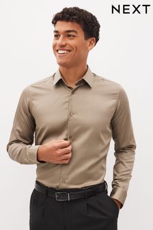 Neutral Brown Slim Fit Sateen Shirt (166757) | €18
